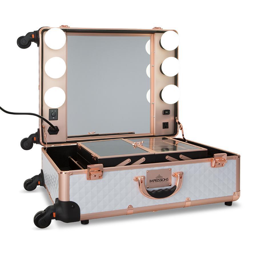 SlayCase Pro Vanity Travel Train Case in White and Rose Gold XXL
